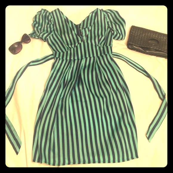Striped green and black retro dress