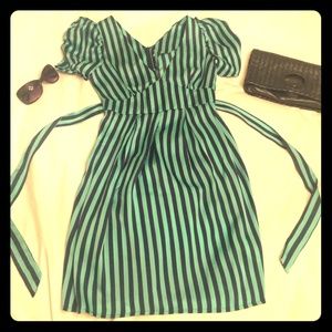 Striped green and black retro dress