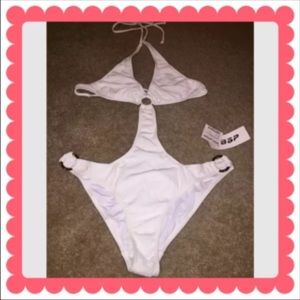 Beautiful bebe White/Gold 
One Piece Bathing Suit
