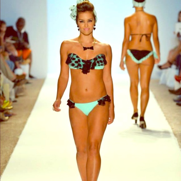 NWT mint green black polka dot bikini