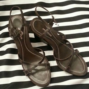 Ann Taylor Brown Strappy leather wedge sandals