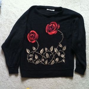 vintage flower embroidered sweater
