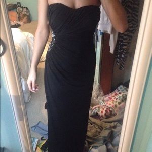 black long strapless dress