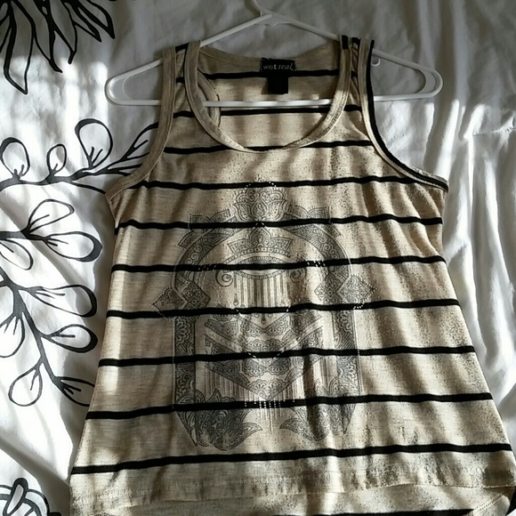 Black and beige striped tank top