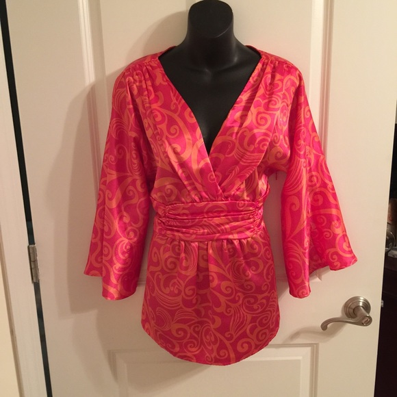 Beautiful Kimono Style Top Bright Pink & Orange