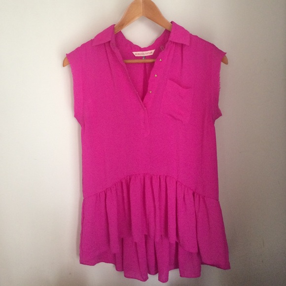 Rebecca Taylor Fuschia Ruffle Henley, Size 2