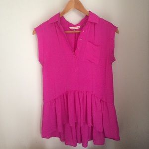 Rebecca Taylor Fuschia Ruffle Henley, Size 2