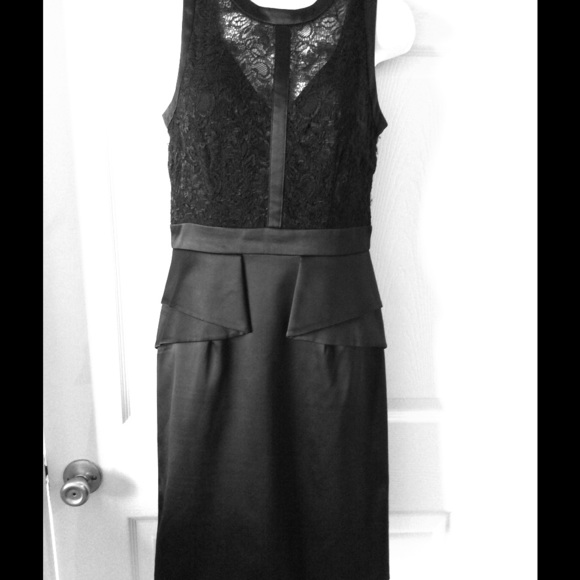 Satin and lace Camuto peplum cocktail dress, black - Picture 1 of 4
