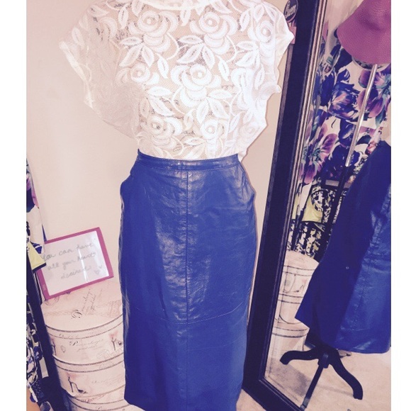 Skirts - 100% leather blue midi skirt Skirts - 100% leather blue midi skirt