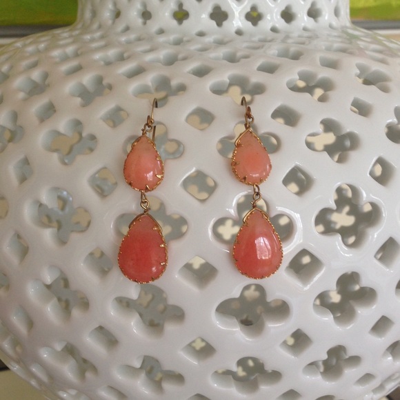 Melon and gold drop earrings