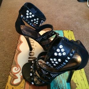 High heel black leather sexy shoes 👠