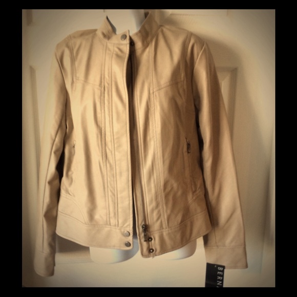 Bone colored leather-like jacket, new with tags