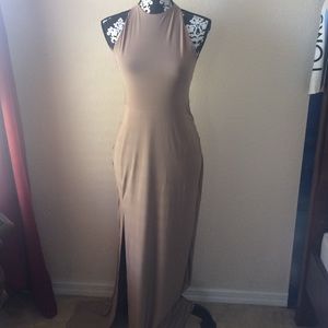 Floor length taupe  evening dress