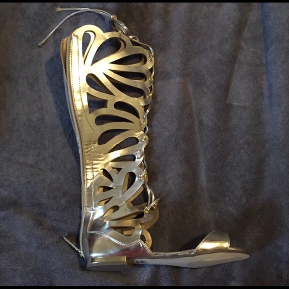 GOLD Calf high butterfly gladiator sandals