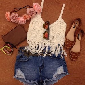 Forever 21 fringe crochet top