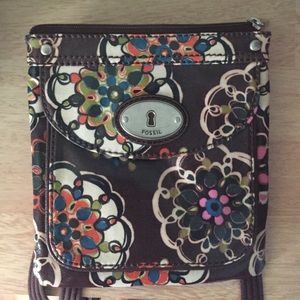 Fossil Brown floral cross body bag
