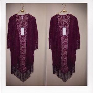Small fringe kimono floral etched long pretty