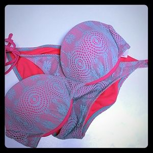 Teal and salmon swimsuit