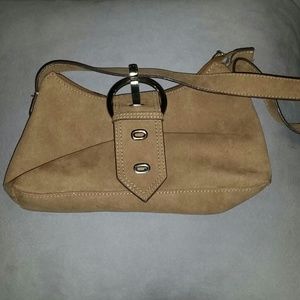 Tan suede handbag/purse with silver buckle