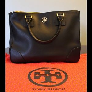 Tory Burch Double-Zip Robinson Tote (Black)
