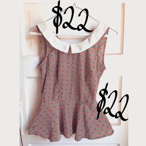 Cute Peplum Top with Baby Blue Elephants