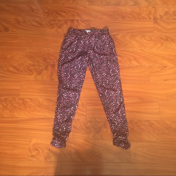 Purple/Black Dark Floral Satin Jogger Pants