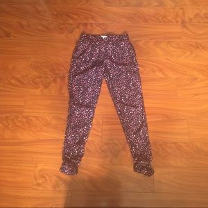 Purple/Black Dark Floral Satin Jogger Pants