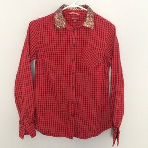 Merona Checkered Sequin Collar Button Up