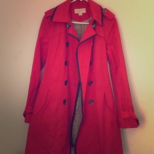 Michael Kors Red Raincoat w. Black Leather Trim