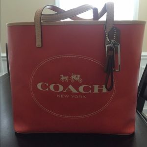 Authentic Orange and Tan Coach Tote