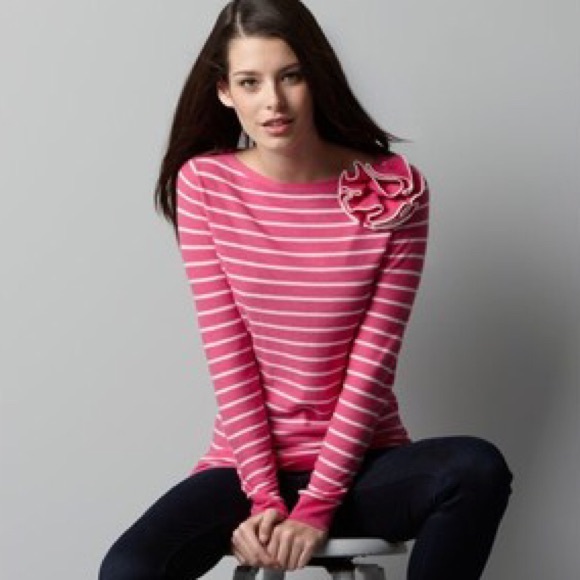 Loft Pink Striped Sweater/Tunic with Flower Detail - Picture 3 of 4