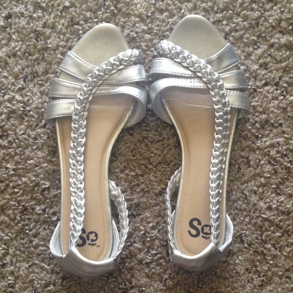 Silver braided flats