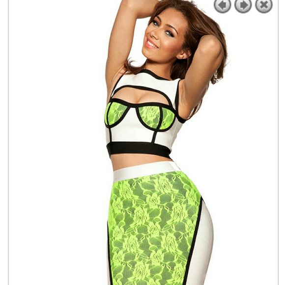 White and lime green bandage dress