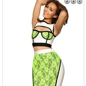 White and lime green bandage dress