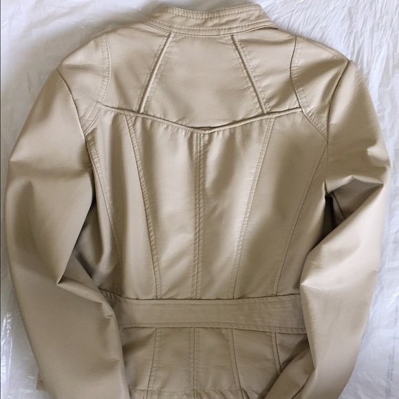 Max Studio Beige Vegan Leather Moto Jacket - Picture 2 of 3