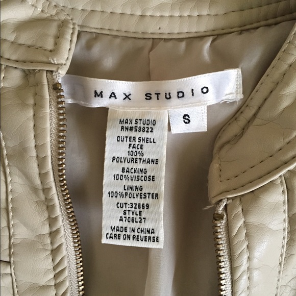 Max Studio Beige Vegan Leather Moto Jacket - Picture 3 of 3