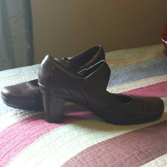 Clark's brown Mary Janes.