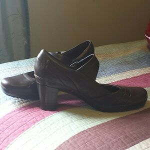 Clark's brown Mary Janes.