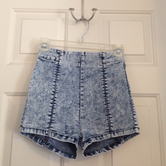 High waisted acid wash shorts