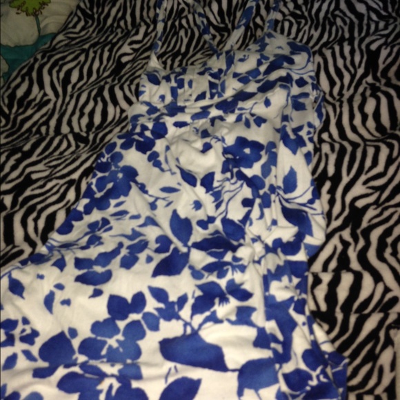 Blue and white floral dress.