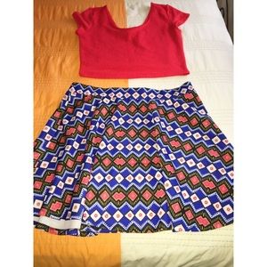 Aztec skater skirt with crop top
