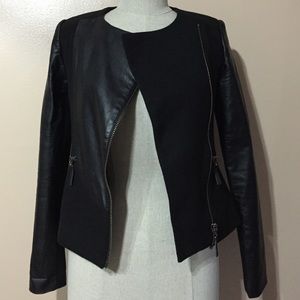 Angle faux leather jacket.