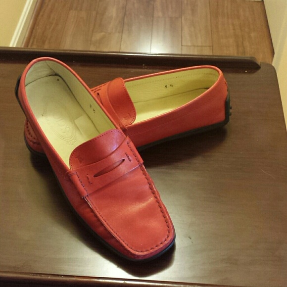Stunning red Tod's penny loafers/driving shoes