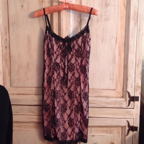 Pink & Black Lace mini Slip Dress