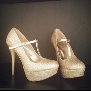 Gold T Strap Pumps