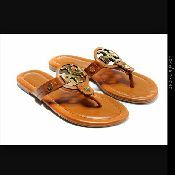 Tory Burch Shoes - Tory Burch Miller Tan Tumbled Leather Flip flops