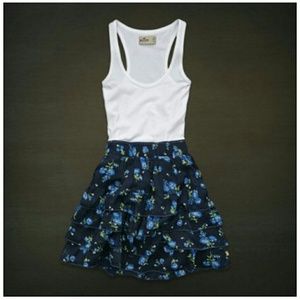 Floral Ruffle Navy Blue Tank Dress