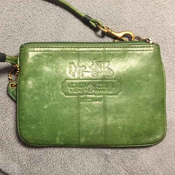 Green leather Coach wristlet