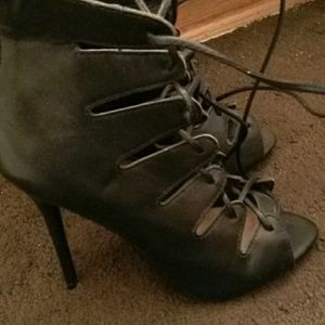 Open toe lace front bootie
