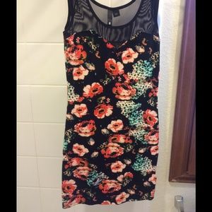 Black floral body-con dress